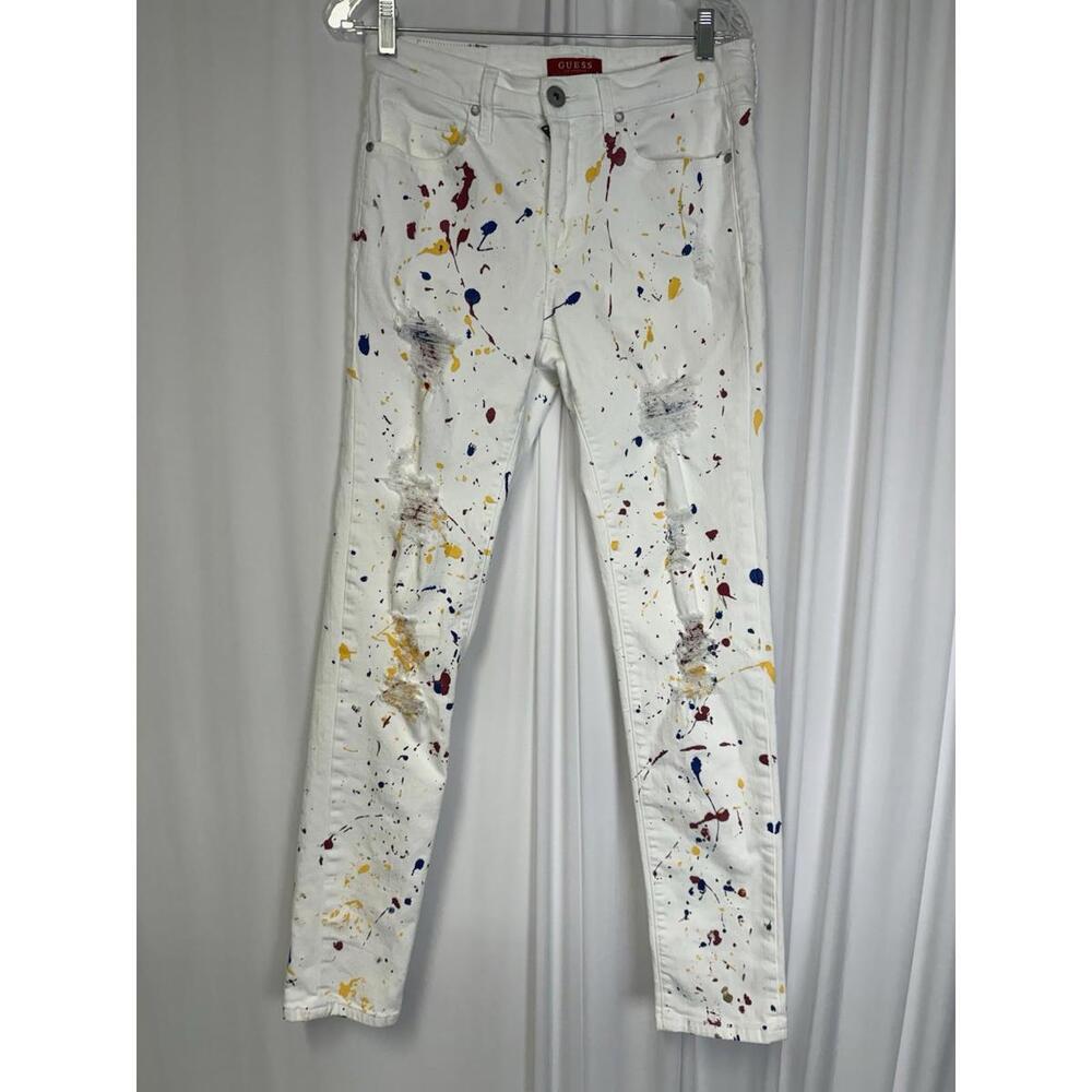 modern skinny paint splatter guess jeans 31 x 31  artsy, Whimsical, Fun, Color